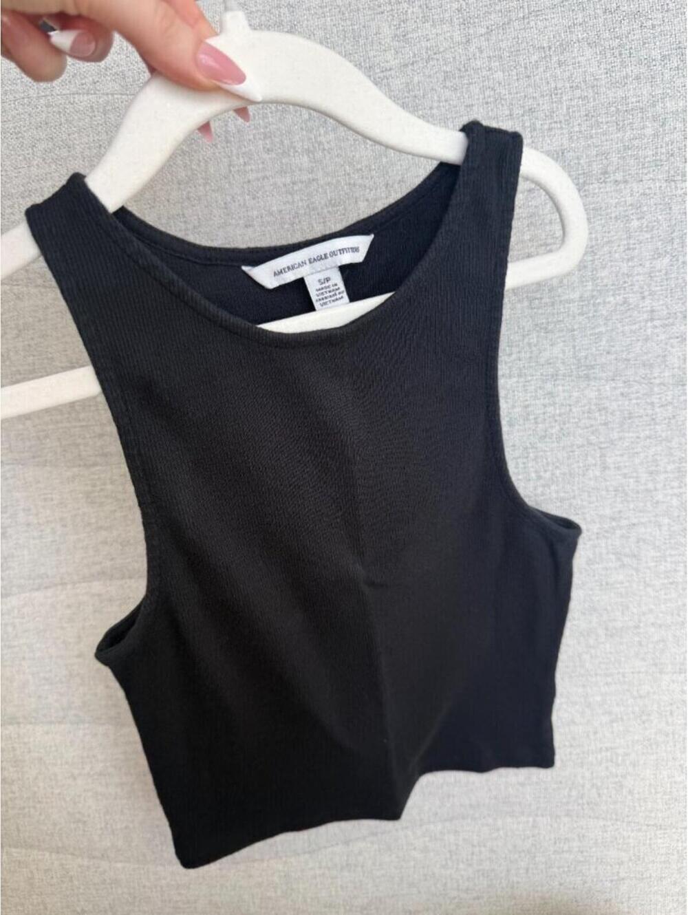 American Eagle Black Ribbed Crop Tank Top Women's Small
